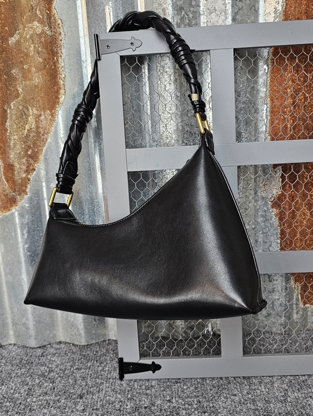 Madison West Asymmetric Braided Handle Shoulder Bag - Black/Gold